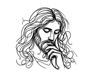 Continuous one‑line portrait of Jesus in prayer – minimalist vector illustration