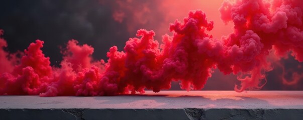 Concrete slab with billowing red smoke overlay , bold, dramatic, element