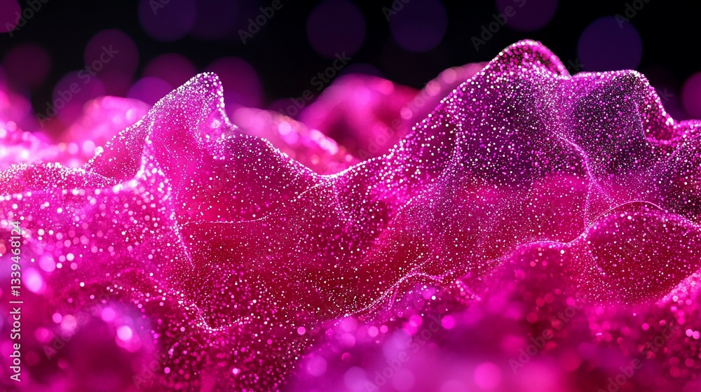 Poster abstract pink and purple particle wave background.
