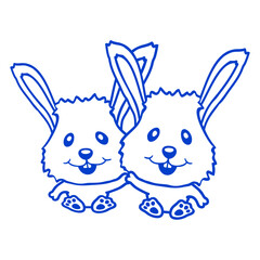 2 Rabbit Friends Team Couple Two Hands Hold Crew Design Lover Art Vector Illustration Card T-Shirt Poster Sticker Graphic Print Decorative Drawing Isolated Logo Decoration Symbol Creative Cool Style
