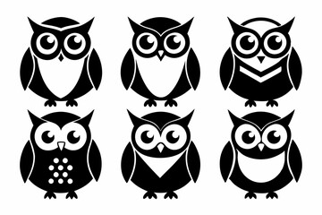 owl icon set line art silhouette vector illustration