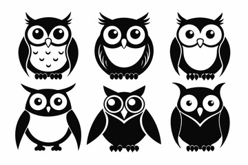 owl icon set line art silhouette vector illustration