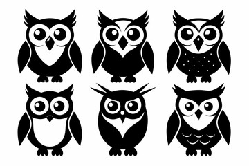 owl icon set line art silhouette vector illustration