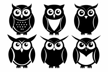 owl icon set line art silhouette vector illustration