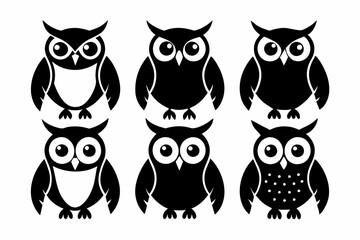 owl icon set line art silhouette vector illustration
