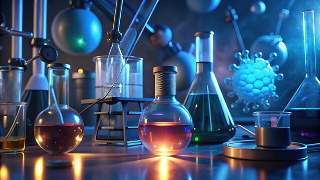  Medicine, chemistry, biology. Art illustration background. Generative AI.