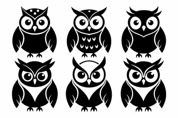 owl icon set line art silhouette vector illustration