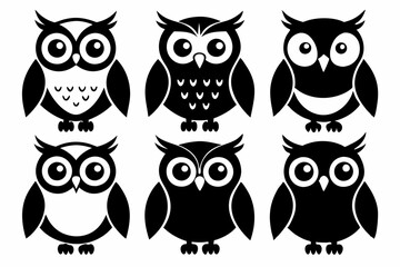 owl icon set line art silhouette vector illustration