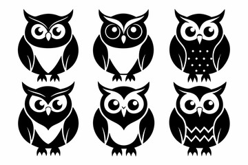 owl icon set line art silhouette vector illustration