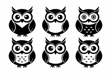 owl icon set line art silhouette vector illustration