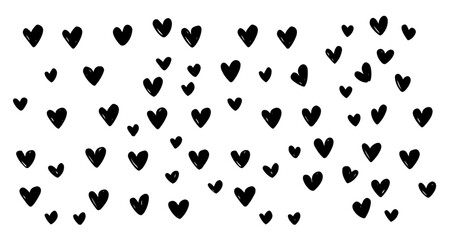seamless vector pattern with scattered small black hearts, romantic background for wrapping paper or decoration