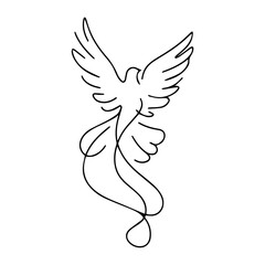 continuous line angel dove silhouette vector