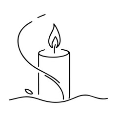 minimalistic candle with flame, one line drawing vector, spiritual symbol, simple hand-drawn illustration