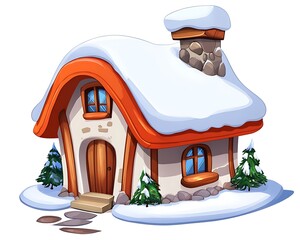 Snowy cottage winter scene, holiday card design (1)