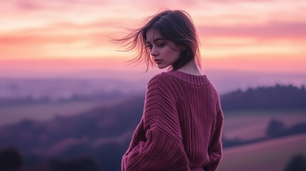 Woman enjoying sunset on a hilltop