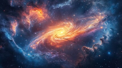 Majestic Cosmic Panorama of a Swirling Nebula Surrounded by Glimmering Galaxies in Outer Space