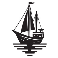 Majestic Silhouette Sailing Ship Boat on Water Graphic Illustration