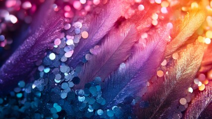 Colorful Feathers and Glitter Sparkle Background