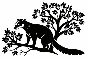 coati in tree line art silhouette vector illustration