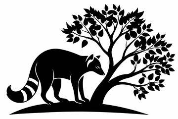 coati in tree line art silhouette vector illustration