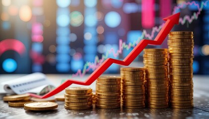 Investment in the stock market, financial exchange, and economic statistics. Analysis and graph of stock growth.