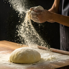 kneading dough on the table
