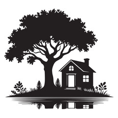 Charming House Under a Tree Vector Illustration Peaceful Residence Designs