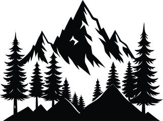Obraz premium Mountains and Fir Trees Silhouette Vector Design, Nature Landscape Icon