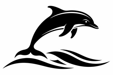 dolphin over a wave engraving line art silhouette vector illustration