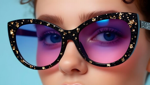 “Trendy sunglasses with oversized frames and bright colored glasses” - create a vector image focusing on large frames and bold colors to convey a modern trend.