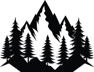 Obraz premium Mountains and Fir Trees Silhouette Vector Design, Nature Landscape Icon