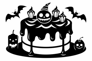 halloween cake line art silhouette vector illustration