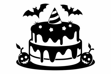 halloween cake line art silhouette vector illustration