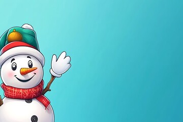 Waving snowman winter holiday greeting card background