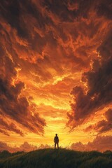 Fototapeta premium Man Standing on Lush Green Field