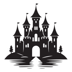 Obraz premium Fantasy Castle Silhouette Design Illustration for Medieval Graphics