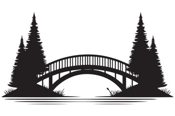 Serene Silhouette Bridge Landscape Illustration for Nature and Travel Enthusiasts