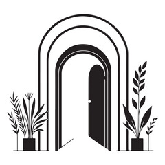 Elegant Doorway Silhouette with Arches and Plants for Interior Design