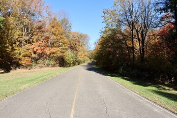 Fototapeta premium The empty road in the countryside on a sunny fall day.