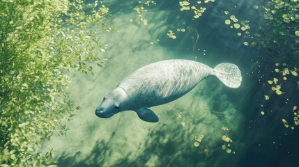 Fototapeta premium Man swimming in clear water