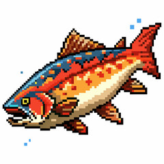 Fototapeta premium Colorful Pixel Art Fish Illustration in Retro Style