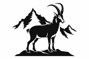 mountain goat line art silhouette vector illustration