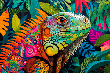 Obraz premium Vibrant Iguana in Tropical Jungle