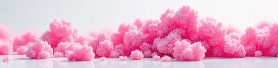 Fototapeta premium Pink spun sugar, fluffy texture, white backdrop, closeup, snack, sugary treat