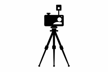 phone on a tripod line art silhouette vector illustration
