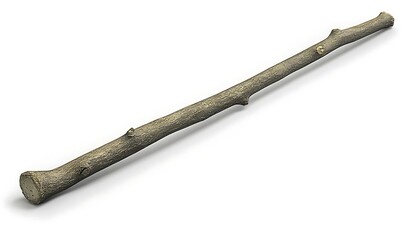 Obraz premium Wooden stick lying on white background, isolated, used as a tool, ready for projects or craft