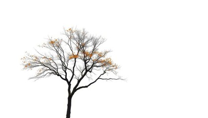 Obraz premium A lone deciduous tree stands against a pure white backdrop, branches reaching skyward, tree, majestic