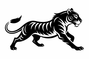 tiger running line art silhouette vector illustration