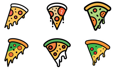 Pizza Slice Icon Set – Fun Doodle Vector Illustrations