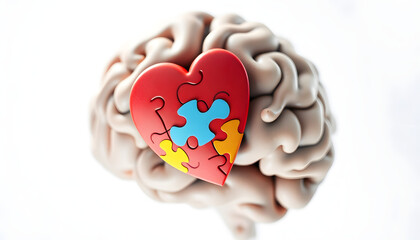 Obraz premium puzzle jigsaw heart on brain, mental health concept, world autism awareness day, Autism spectrum disorder concept , with white tonespng